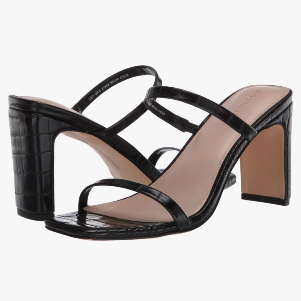 NWB The Drop Women's Avery Square Toe Two Strap High Heeled Sandal Size 7 Black